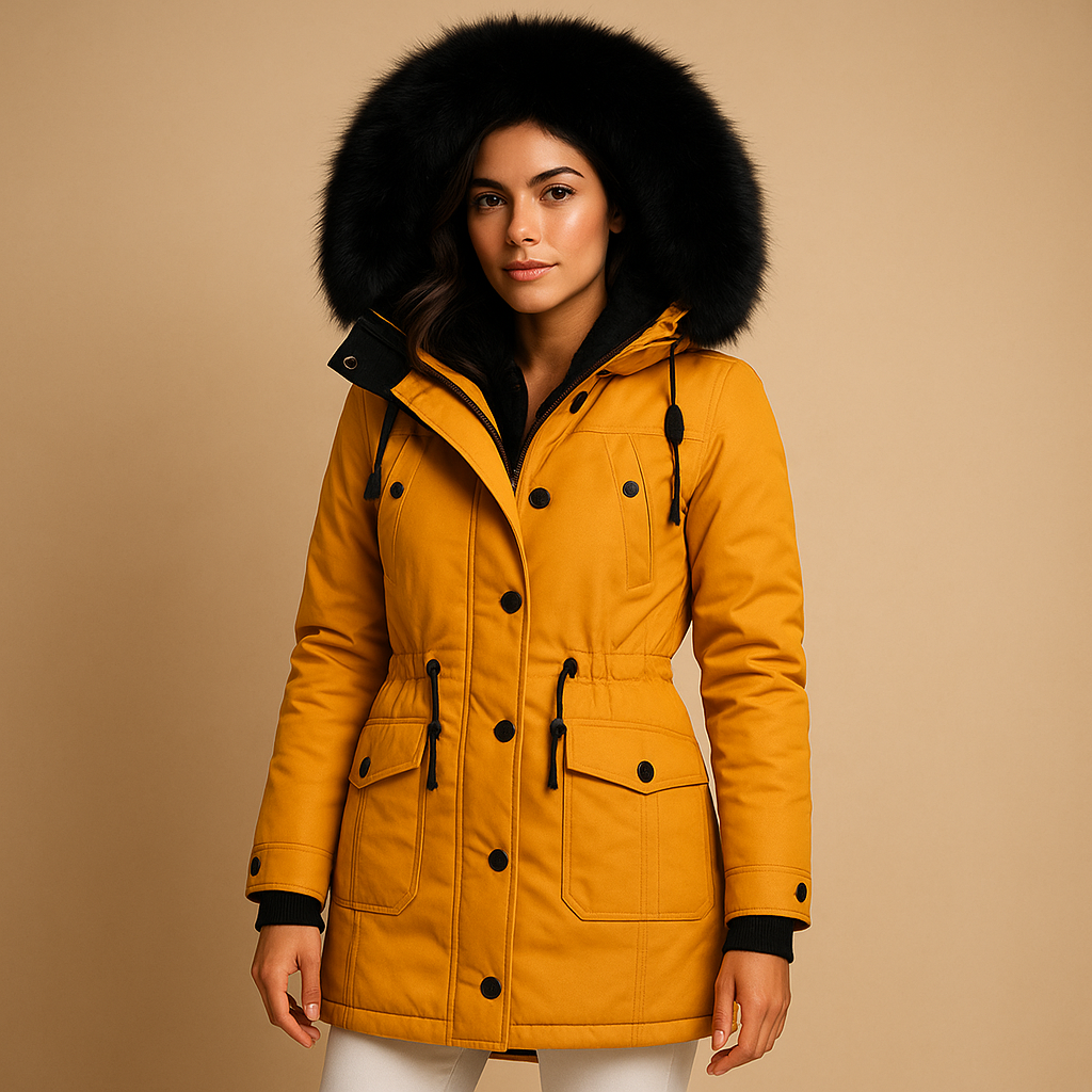 Lange wasserdichte Winterjacke mit Kunstfellkragen für Damen | Marije
