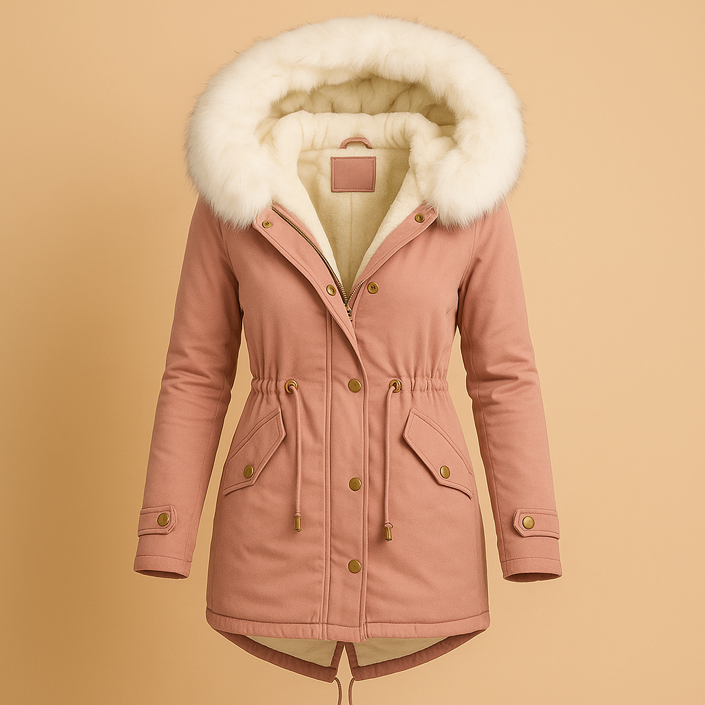 Lange Winterjacke mit Kapuze aus Kunstfell für Damen | Femke
