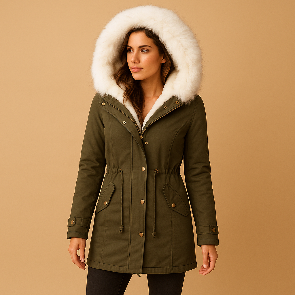 Lange Winterjacke mit Kapuze aus Kunstfell für Damen | Femke