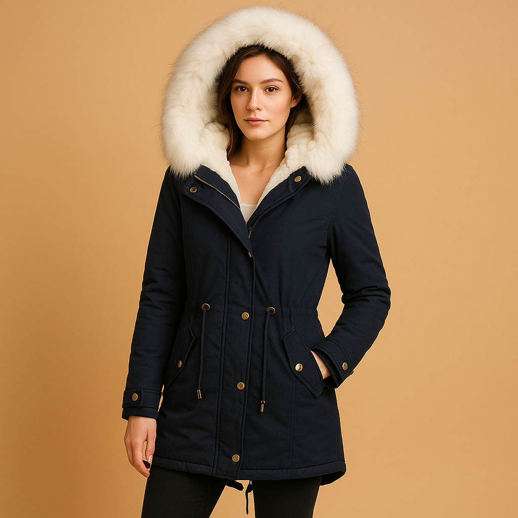 Lange Winterjacke mit Kapuze aus Kunstfell für Damen | Femke