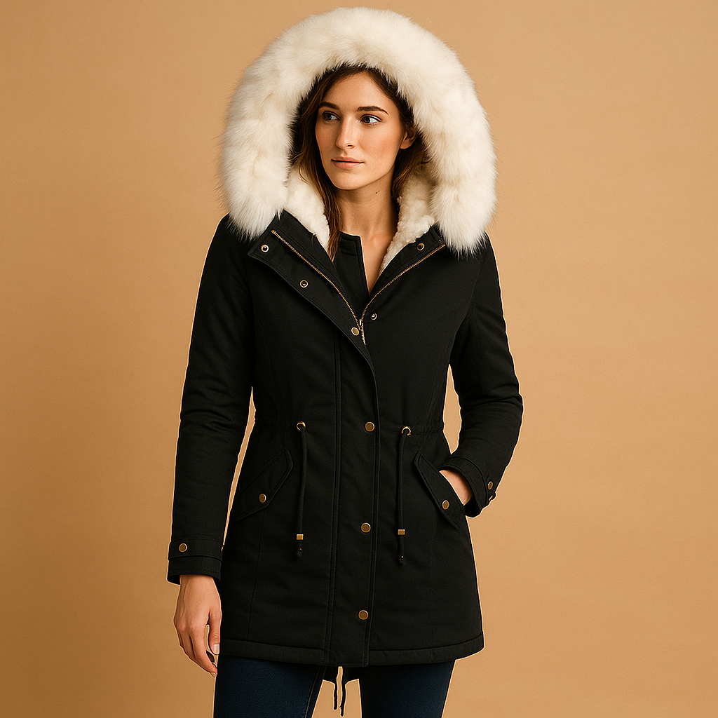 Lange Winterjacke mit Kapuze aus Kunstfell für Damen | Femke