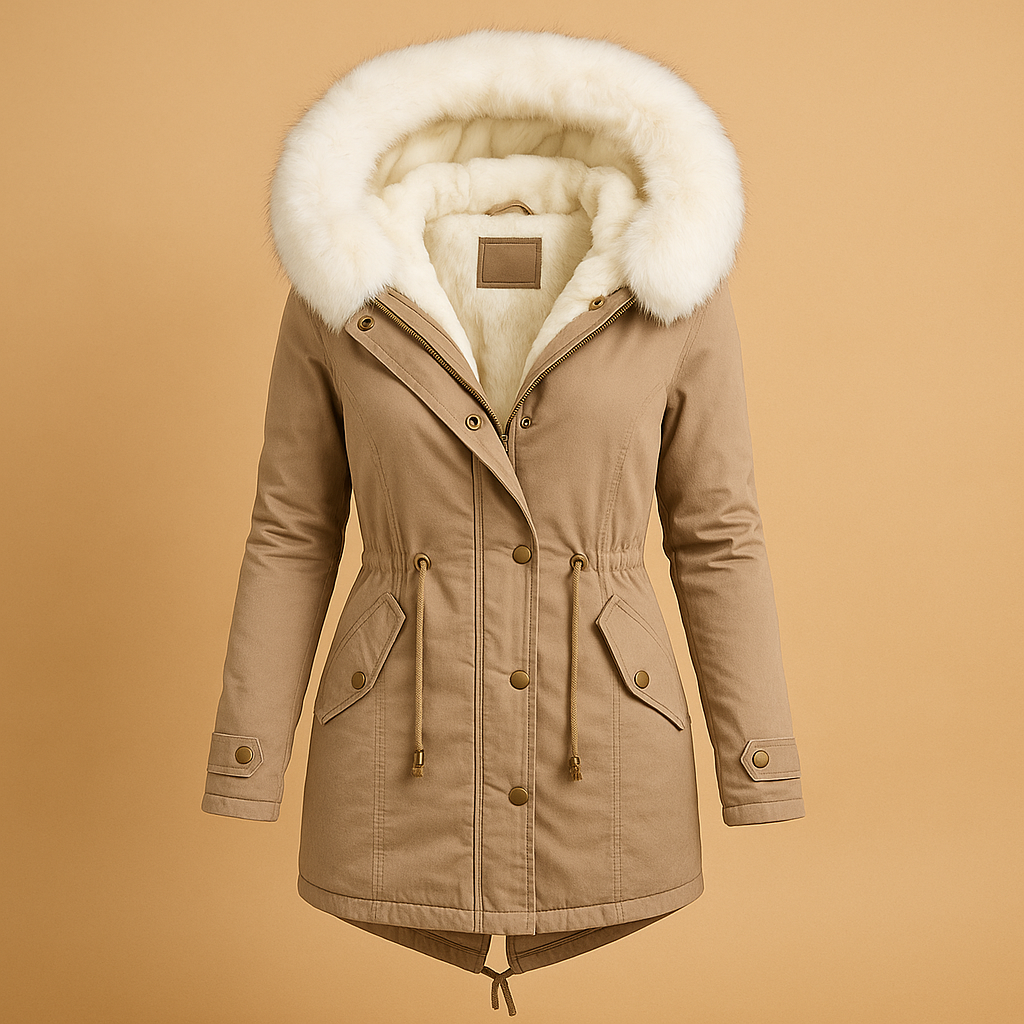 Lange Winterjacke mit Kapuze aus Kunstfell für Damen | Femke
