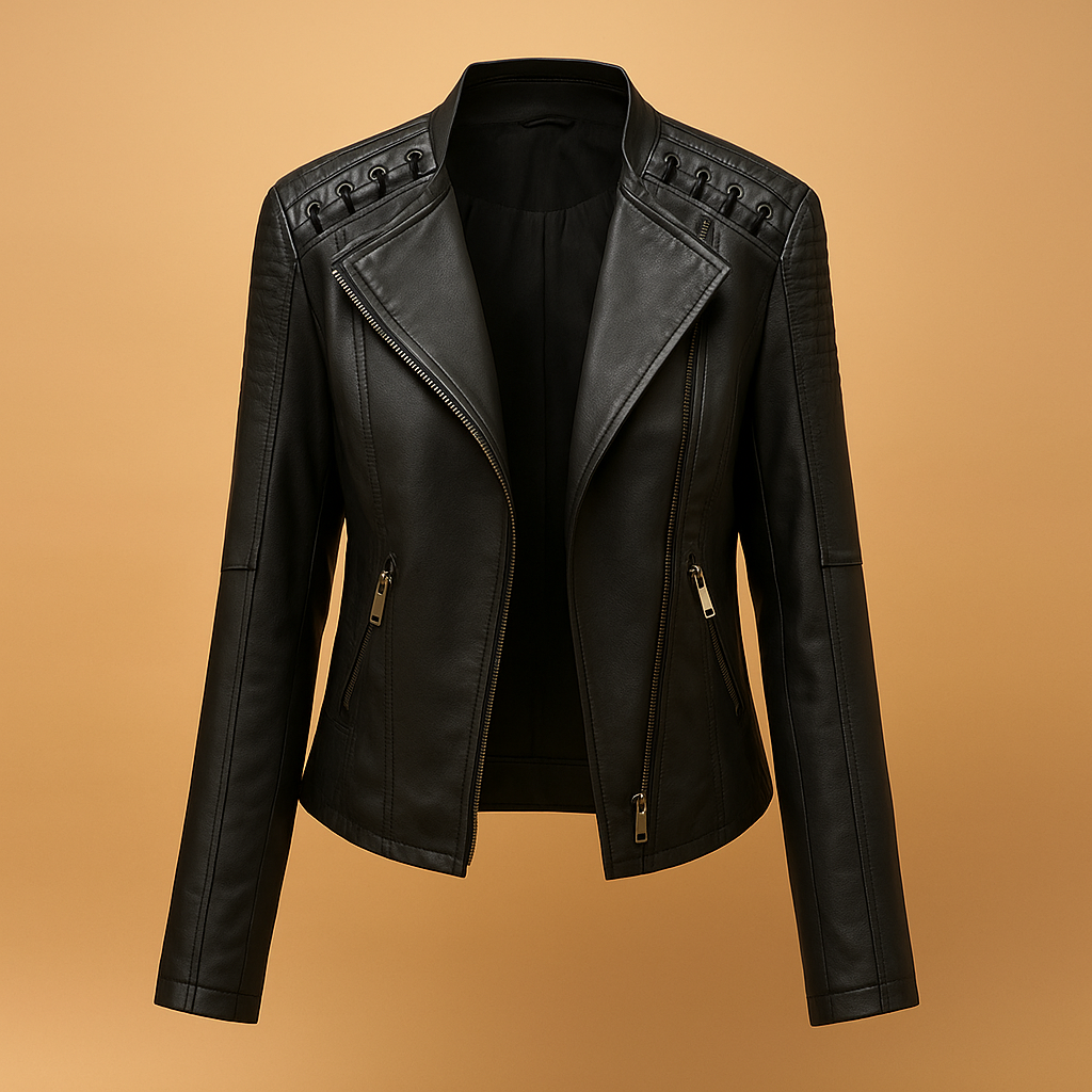 Leder Damenjacke mit Stehkragen und Reißverschlussdetails | Mireille