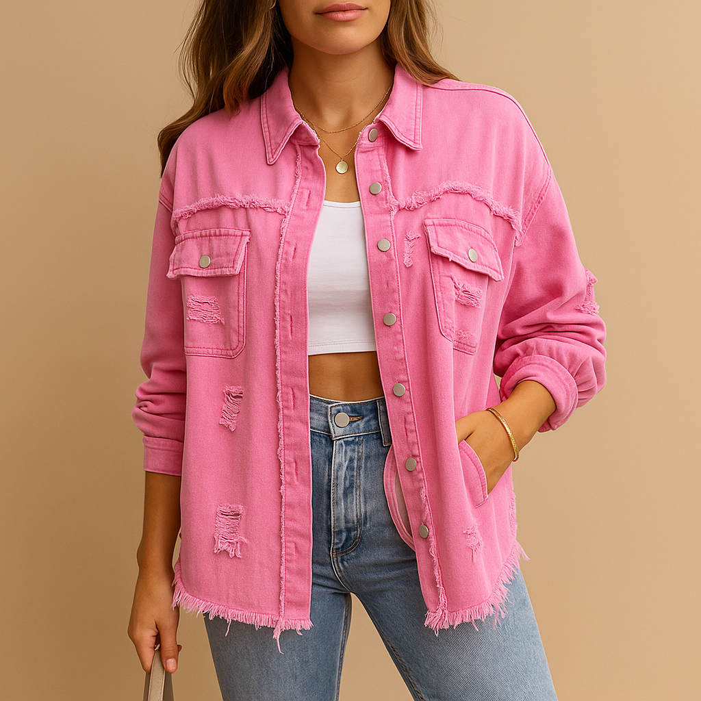 Oversized Jeansjacke mit destroyed Look für Damen | Marit