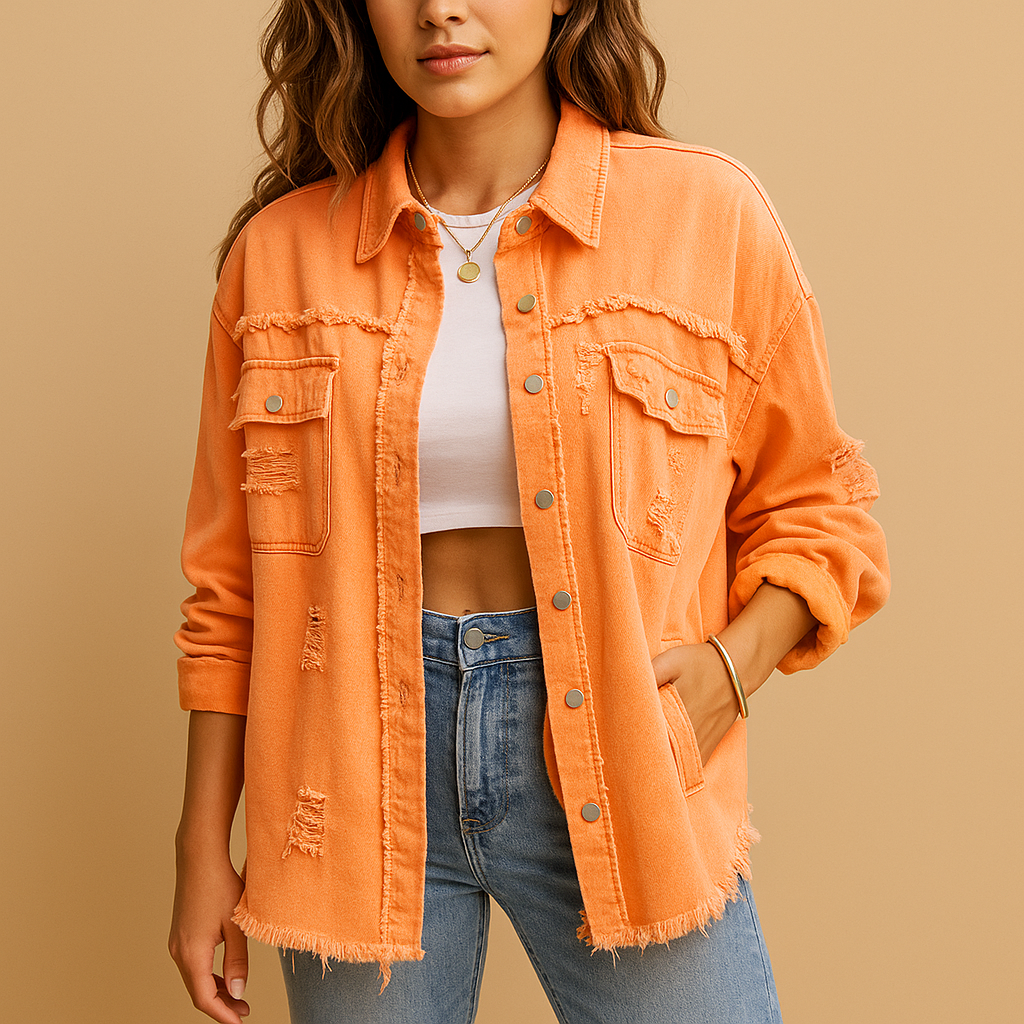 Oversized Jeansjacke mit destroyed Look für Damen | Marit