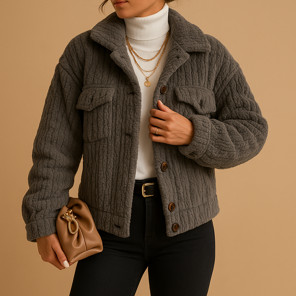 Oversized weiche Jacke mit Perlenknöpfen für Damen | Milou