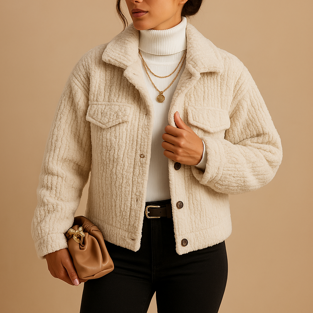 Oversized weiche Jacke mit Perlenknöpfen für Damen | Milou