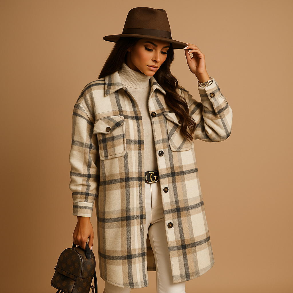 Lange karierte Wolljacke für Damen | Marit