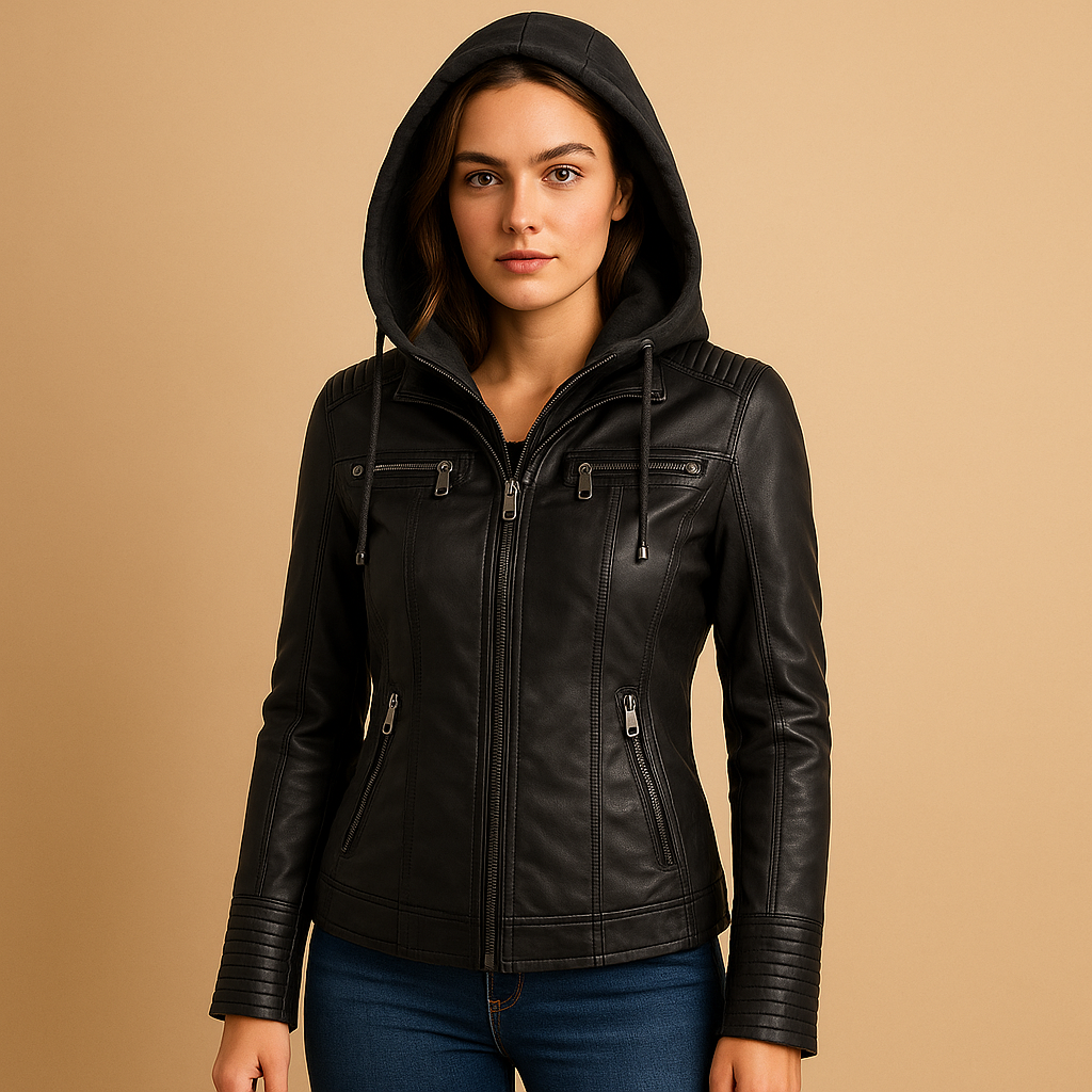 PU-Leder Sommerjacke mit Kapuze für Damen | Yara