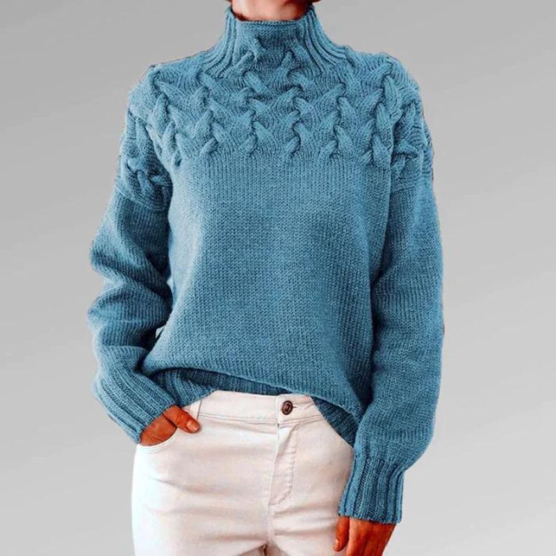 Babette - Gemütlicher Strickpullover mit Rollkragen und grobem Zopfmuster