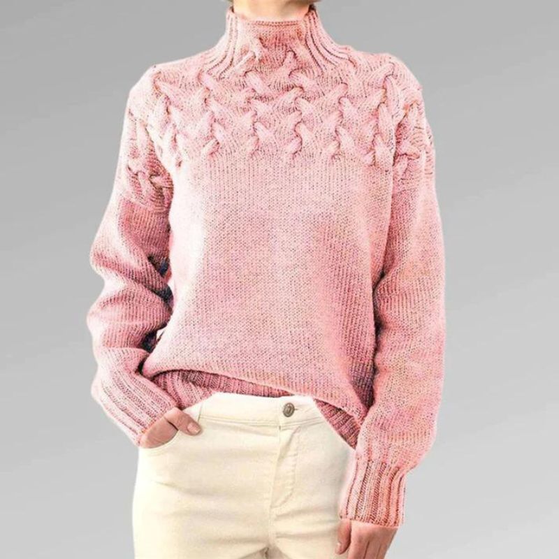 Babette - Gemütlicher Strickpullover mit Rollkragen und grobem Zopfmuster