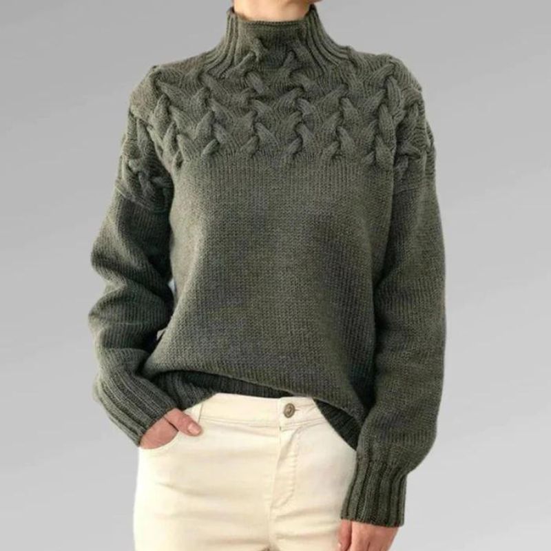 Babette - Gemütlicher Strickpullover mit Rollkragen und grobem Zopfmuster