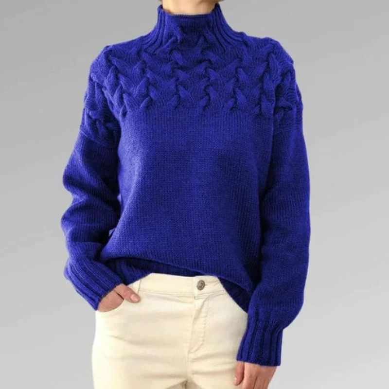 Babette - Gemütlicher Strickpullover mit Rollkragen und grobem Zopfmuster