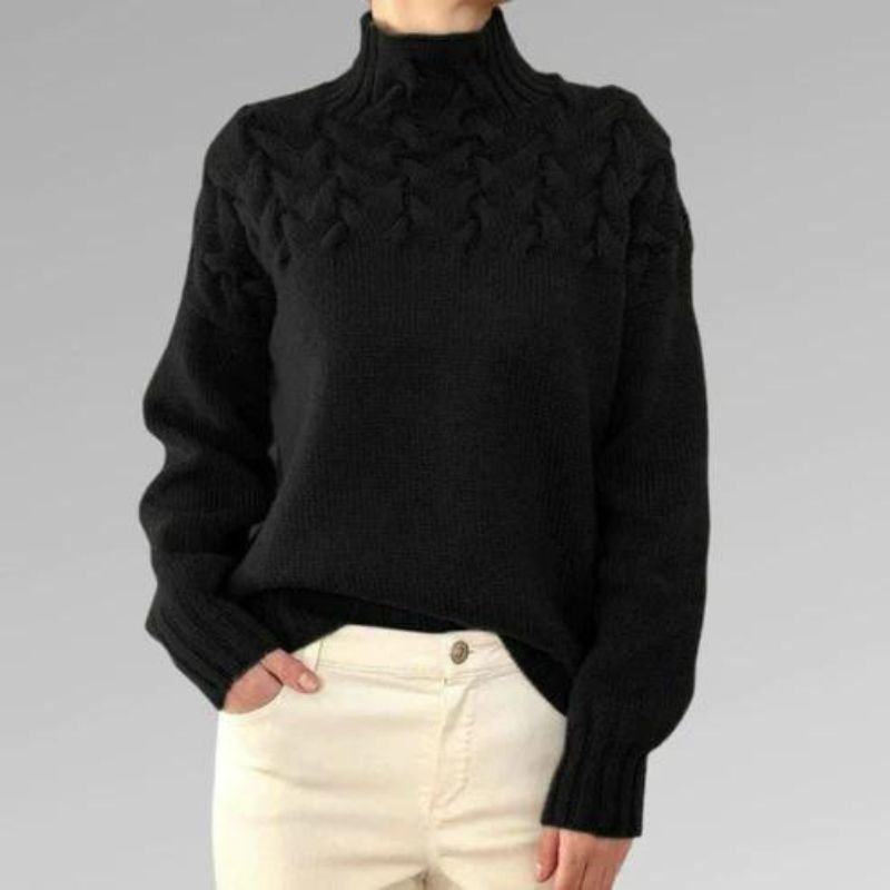 Babette - Gemütlicher Strickpullover mit Rollkragen und grobem Zopfmuster