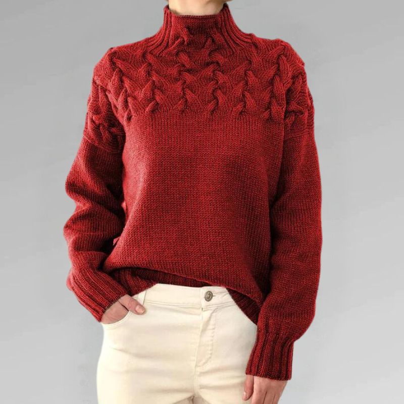 Babette - Gemütlicher Strickpullover mit Rollkragen und grobem Zopfmuster
