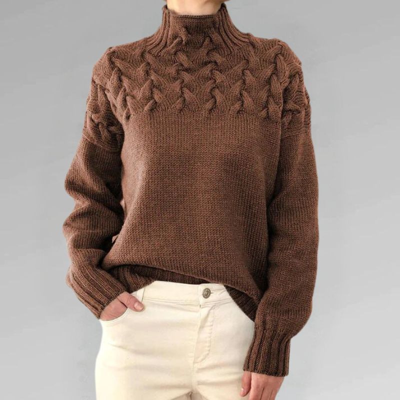Babette - Gemütlicher Strickpullover mit Rollkragen und grobem Zopfmuster
