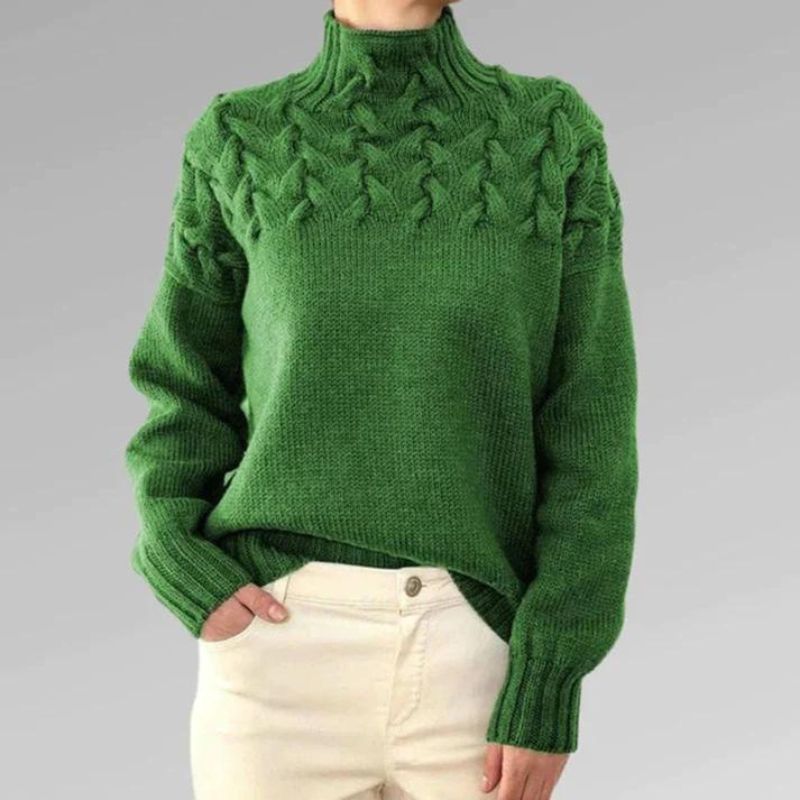 Babette - Gemütlicher Strickpullover mit Rollkragen und grobem Zopfmuster