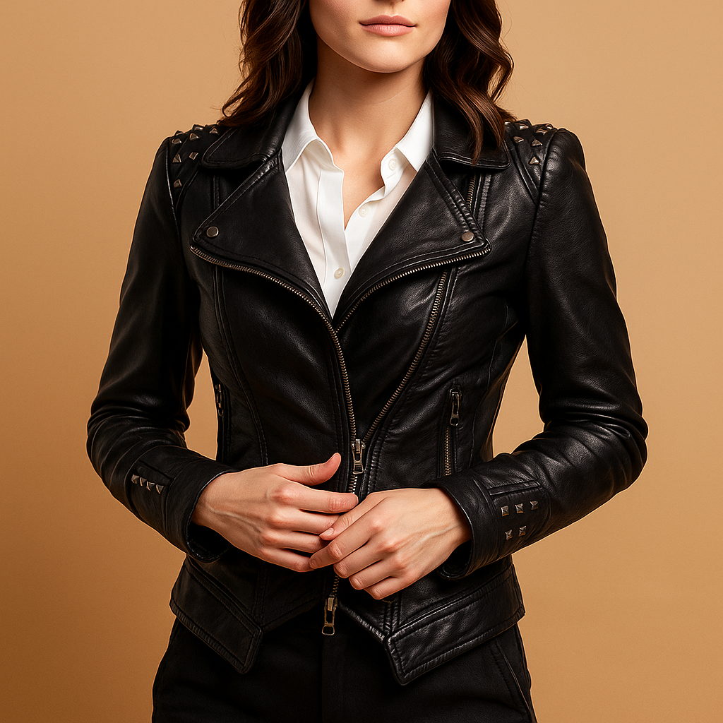 Slim-Fit Lederjacke für Damen mit gothischen Details | Yara